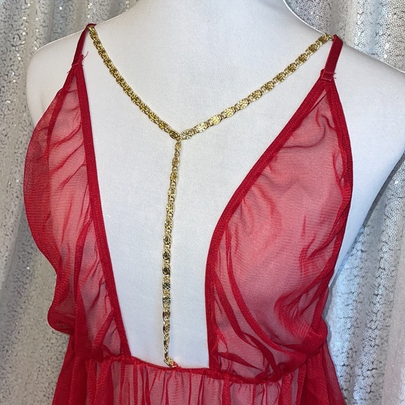 Dreamgirl Garnet Gold Chain BabyDoll NWT - Picture 3 of 8